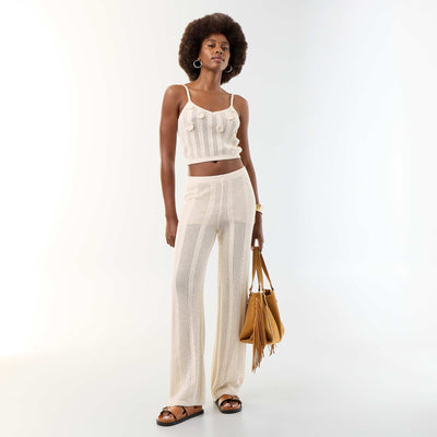 Wide-leg crochet trousers BEIGE