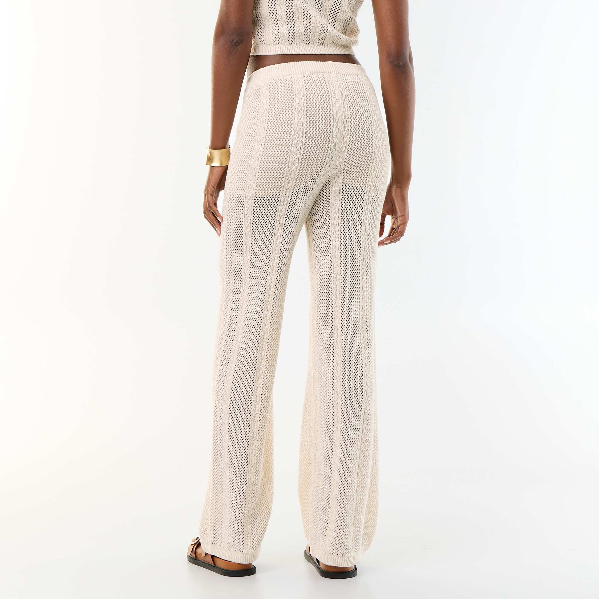 Wide-leg crochet trousers BEIGE