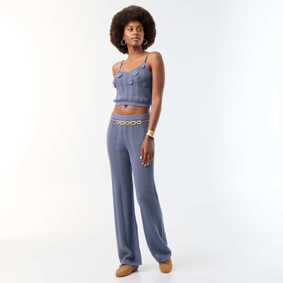 Wide-leg crochet trousers GREY