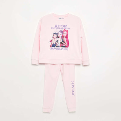 'KPop Demon Hunters' 2-piece Pajamas - Long-sleeved T-shirt + Pants PINK
