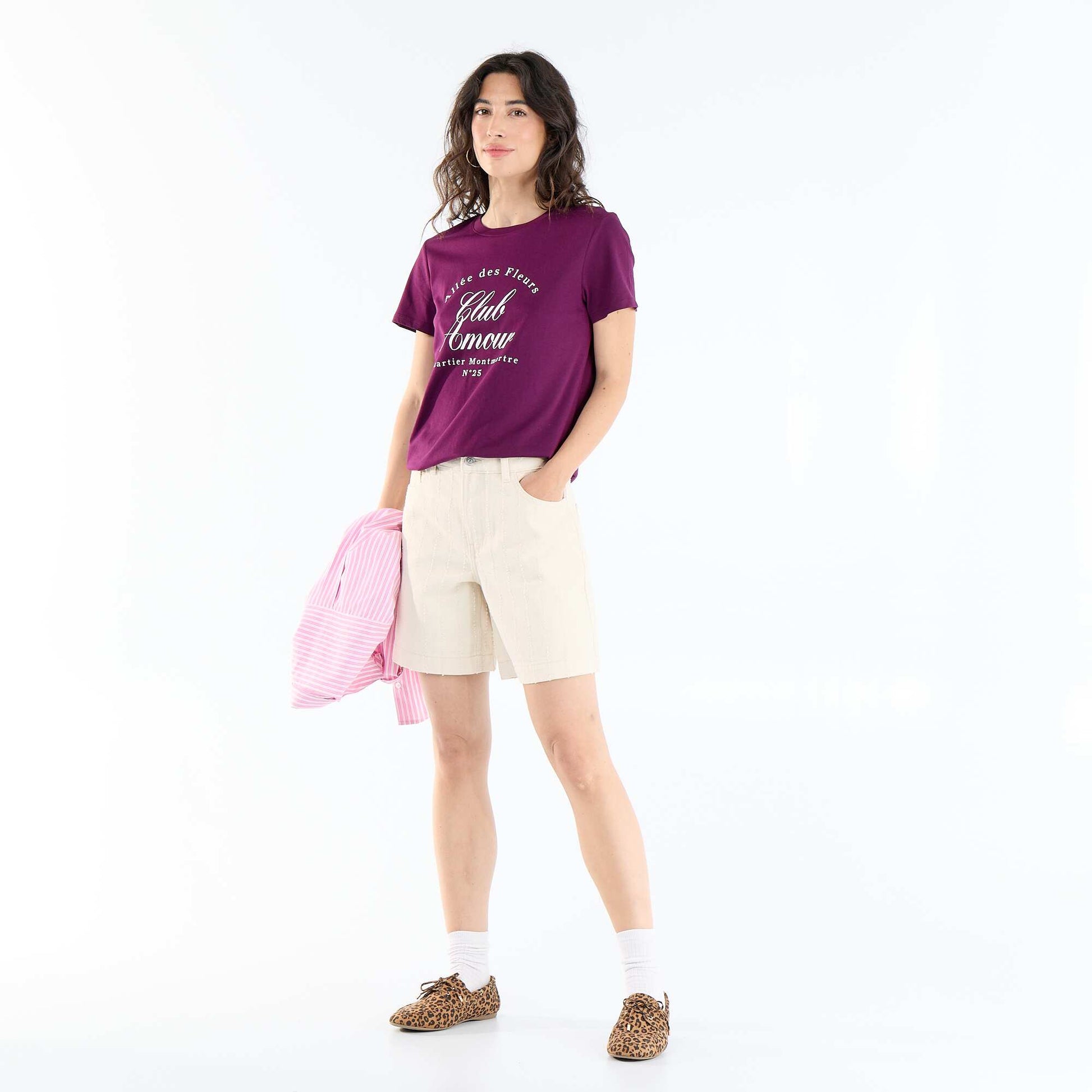 Cropped Shorts with Decorative Topstitching BEIGE