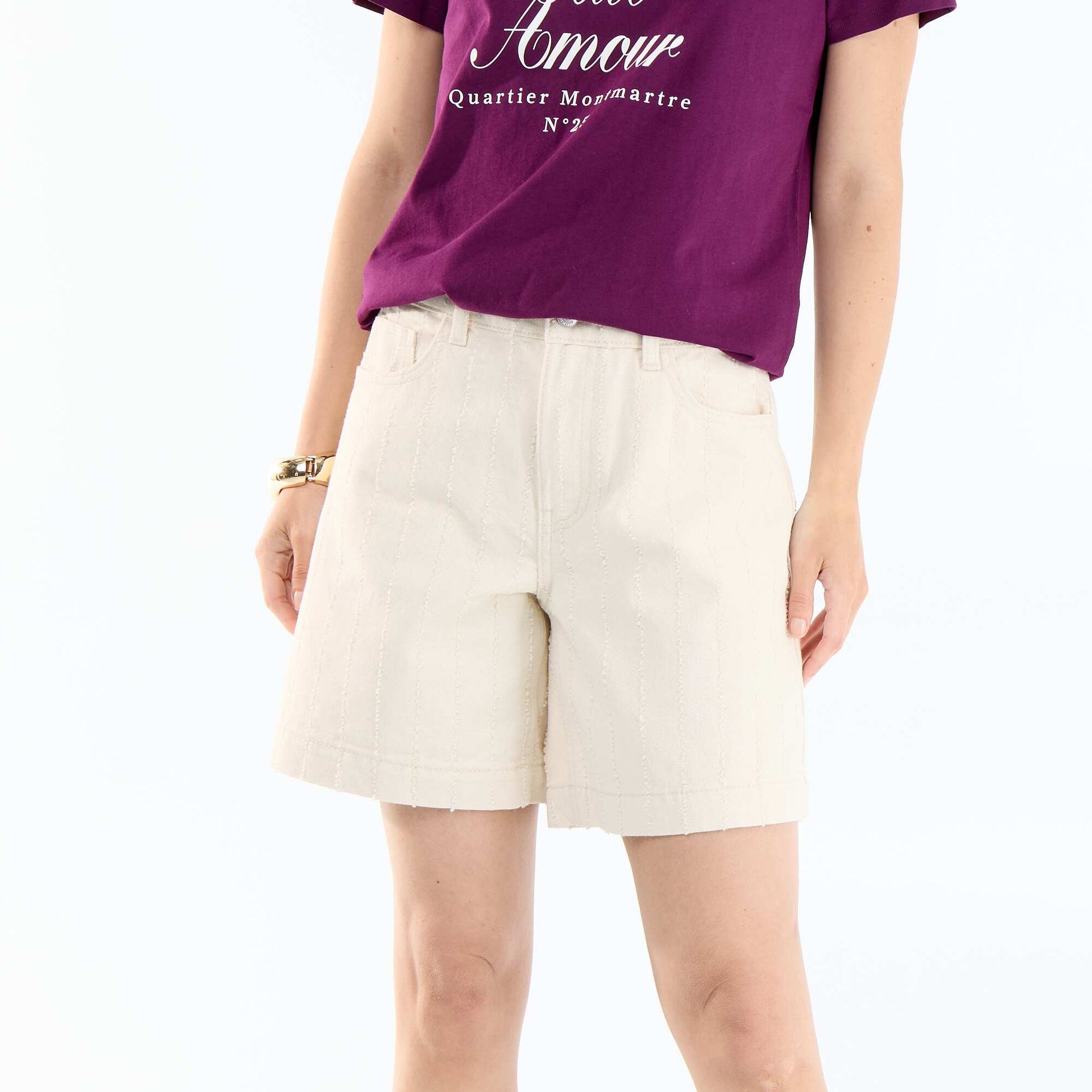 Cropped Shorts with Decorative Topstitching BEIGE