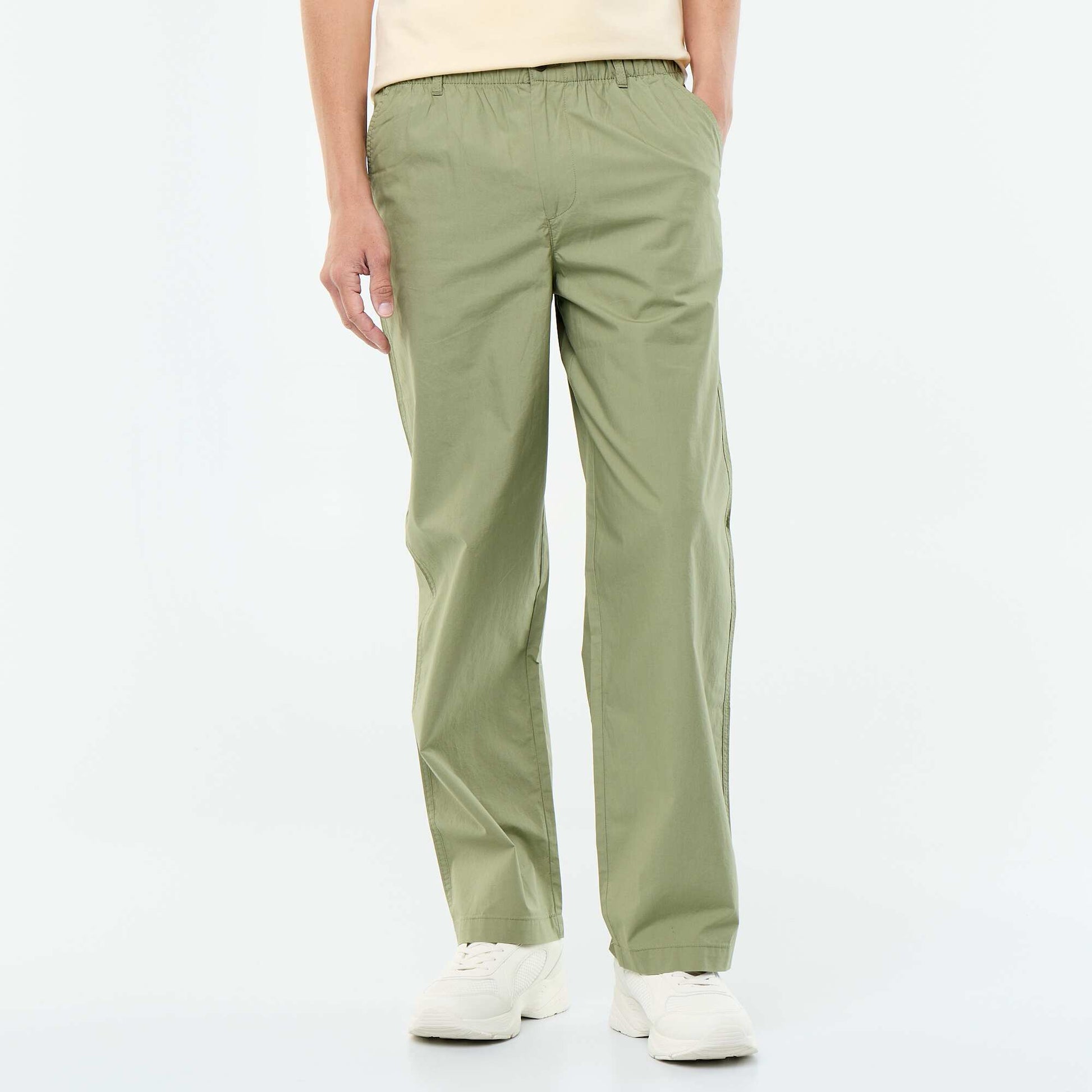 Plain Poplin Wide-Leg Trousers GREEN