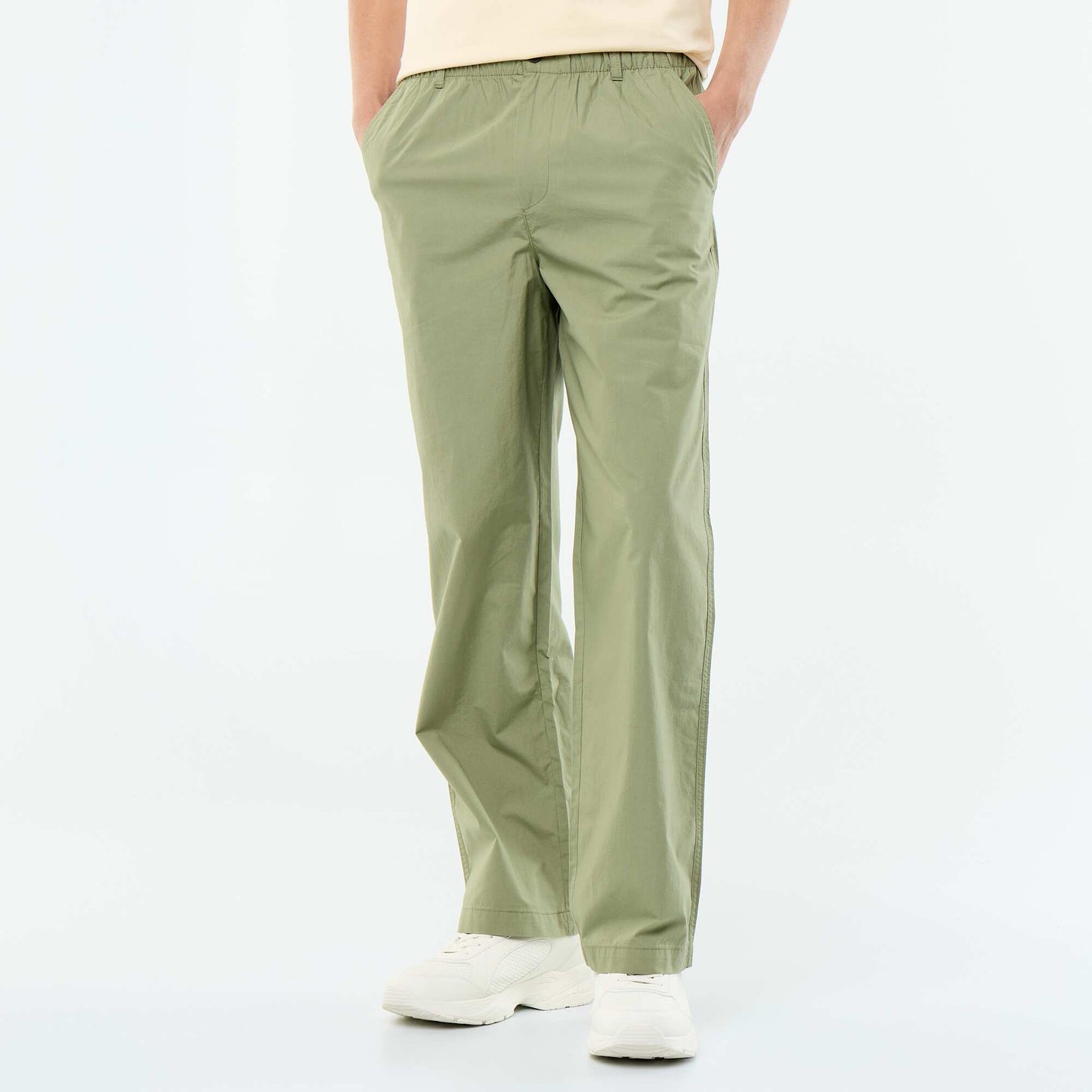 Plain Poplin Wide-Leg Trousers GREEN