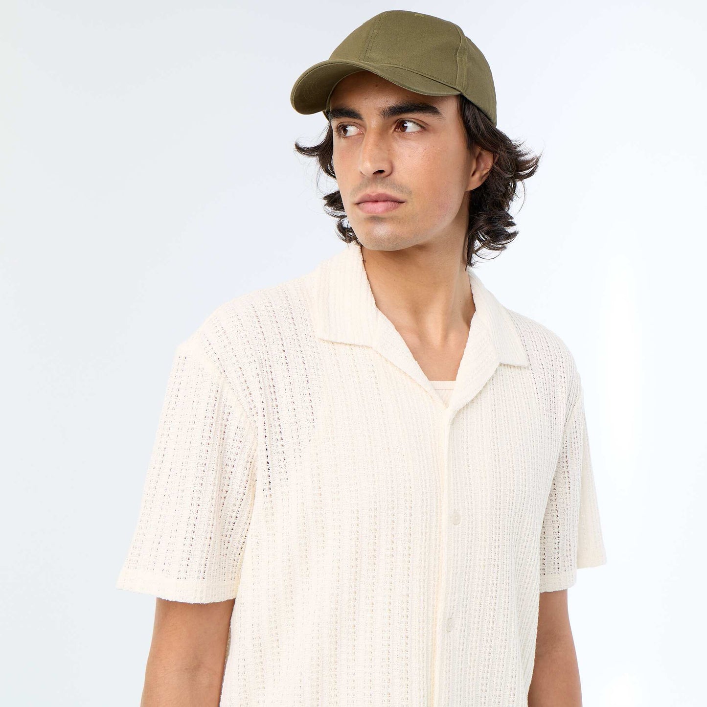 Short-sleeved Openwork Knit Shirt WHITE