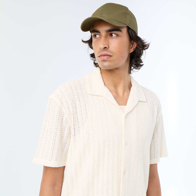 Short-sleeved Openwork Knit Shirt WHITE