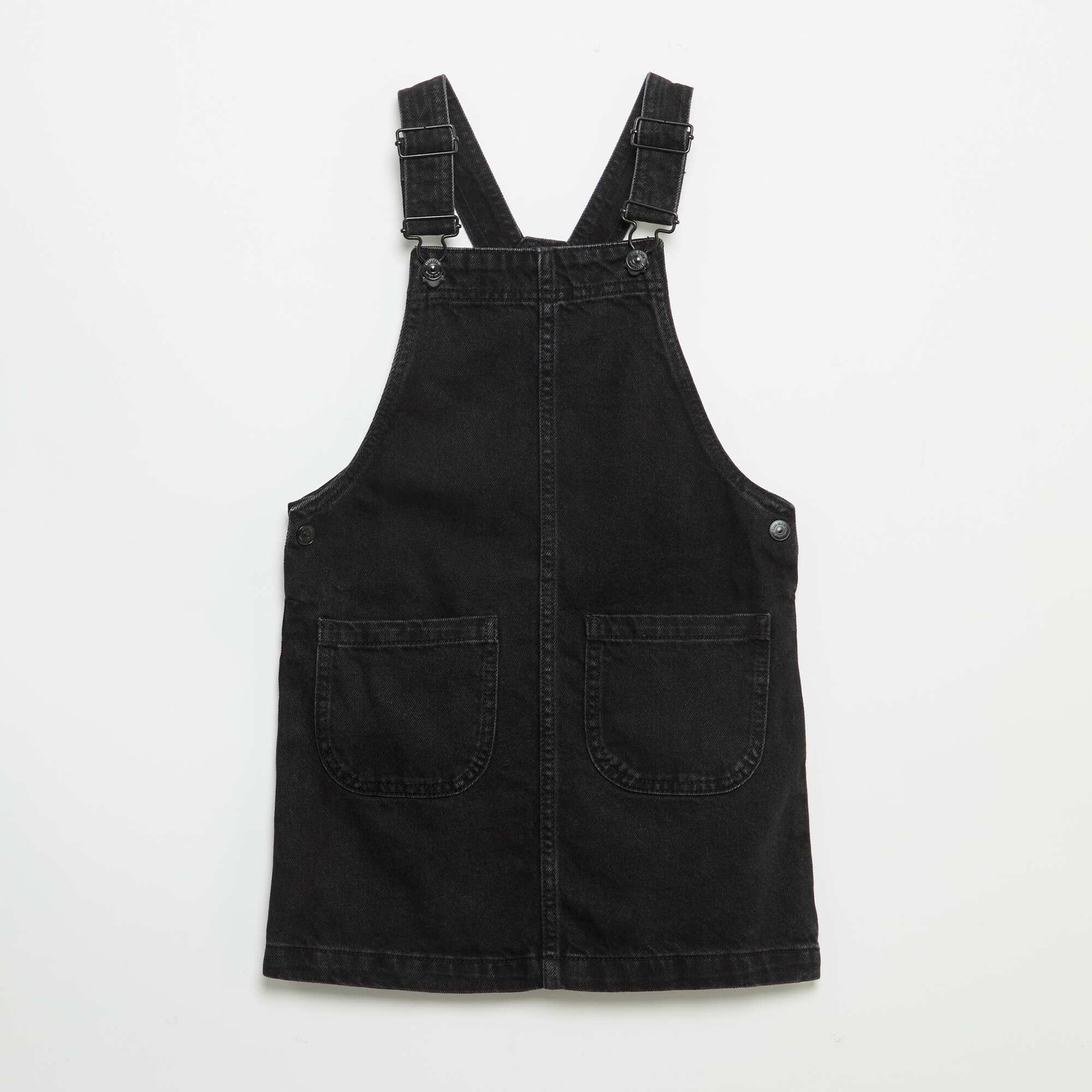 Denim dungaree dress with 2 patch pockets BLACK