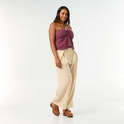 Linen blend wide leg pants BEIGE