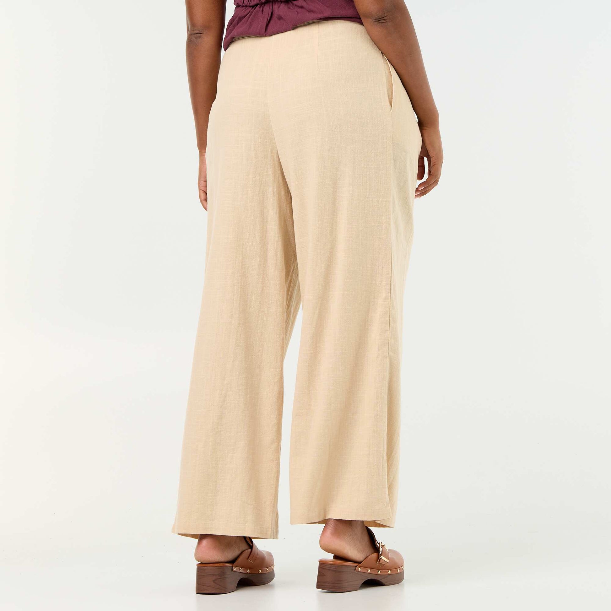 Linen blend wide leg pants BEIGE