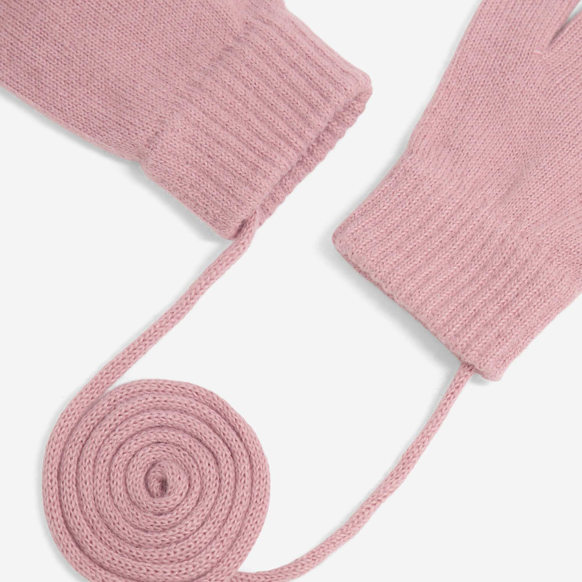 Pair of Mittens with Connecting Cord PINK