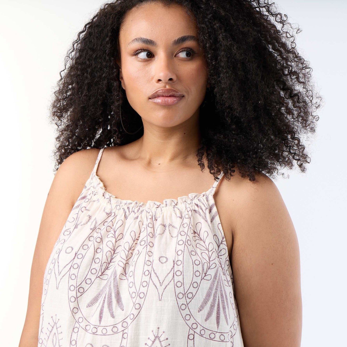 Printed Long Strap Dress BEIGE