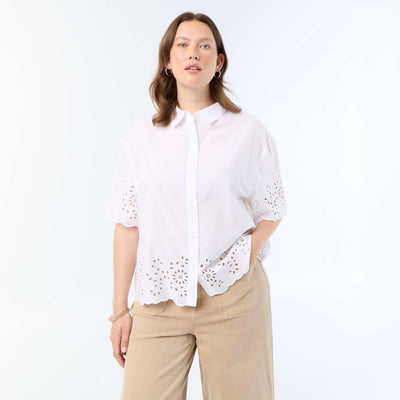 Short-sleeved blouse with openwork embroidery WHITE