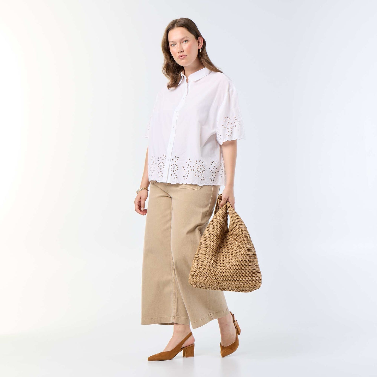 Short-sleeved blouse with openwork embroidery WHITE