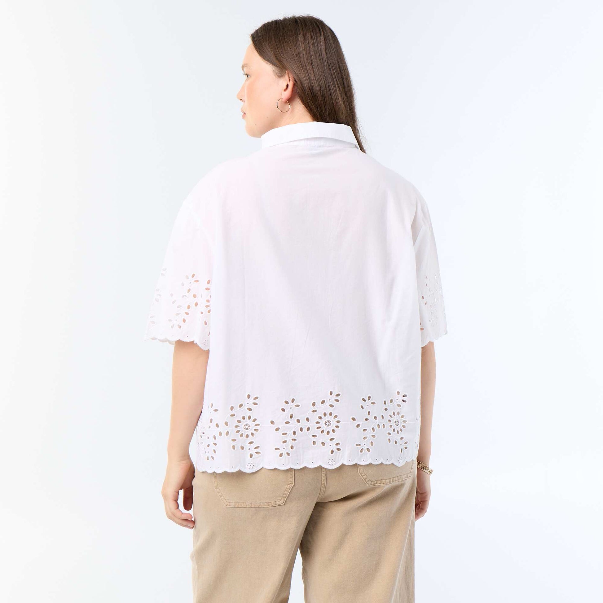 Short-sleeved blouse with openwork embroidery WHITE