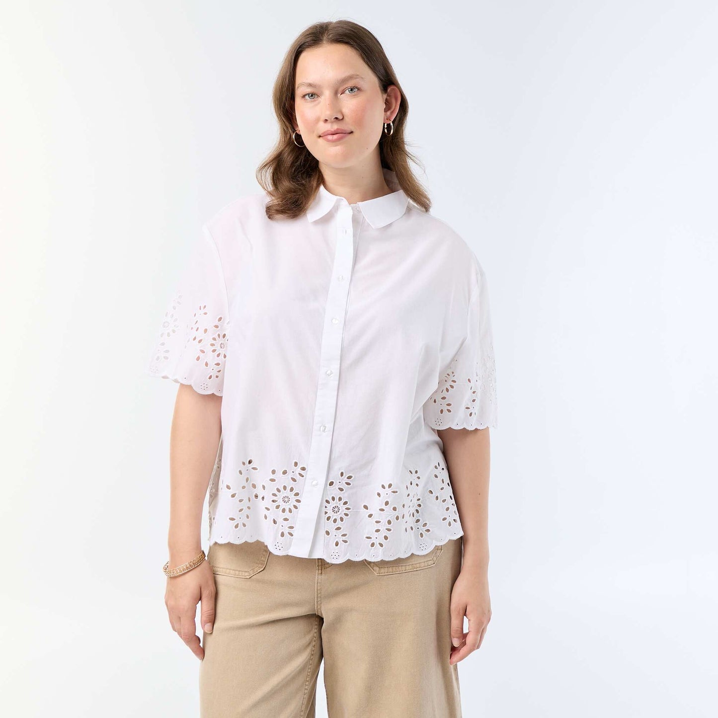 Short-sleeved blouse with openwork embroidery WHITE