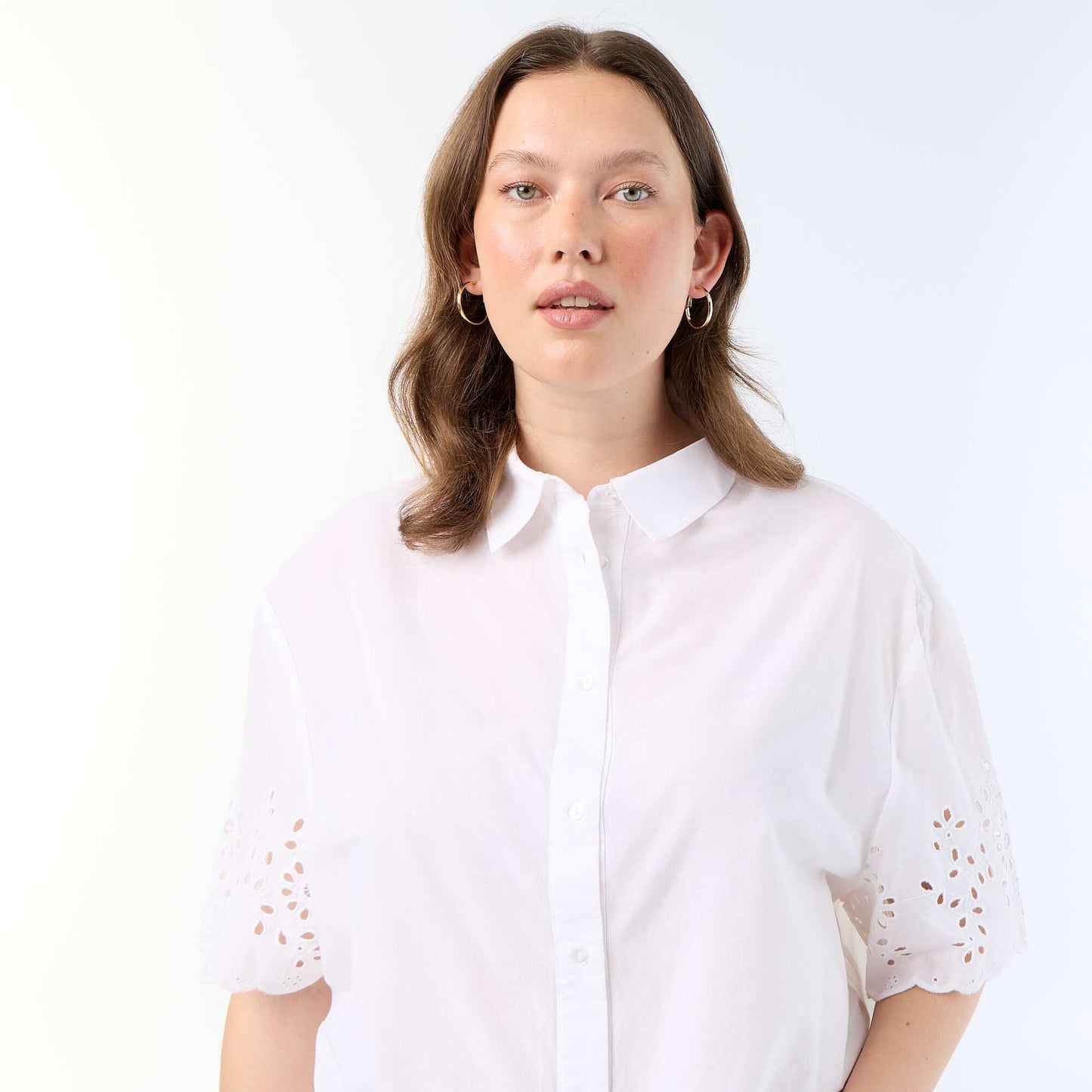 Short-sleeved blouse with openwork embroidery WHITE