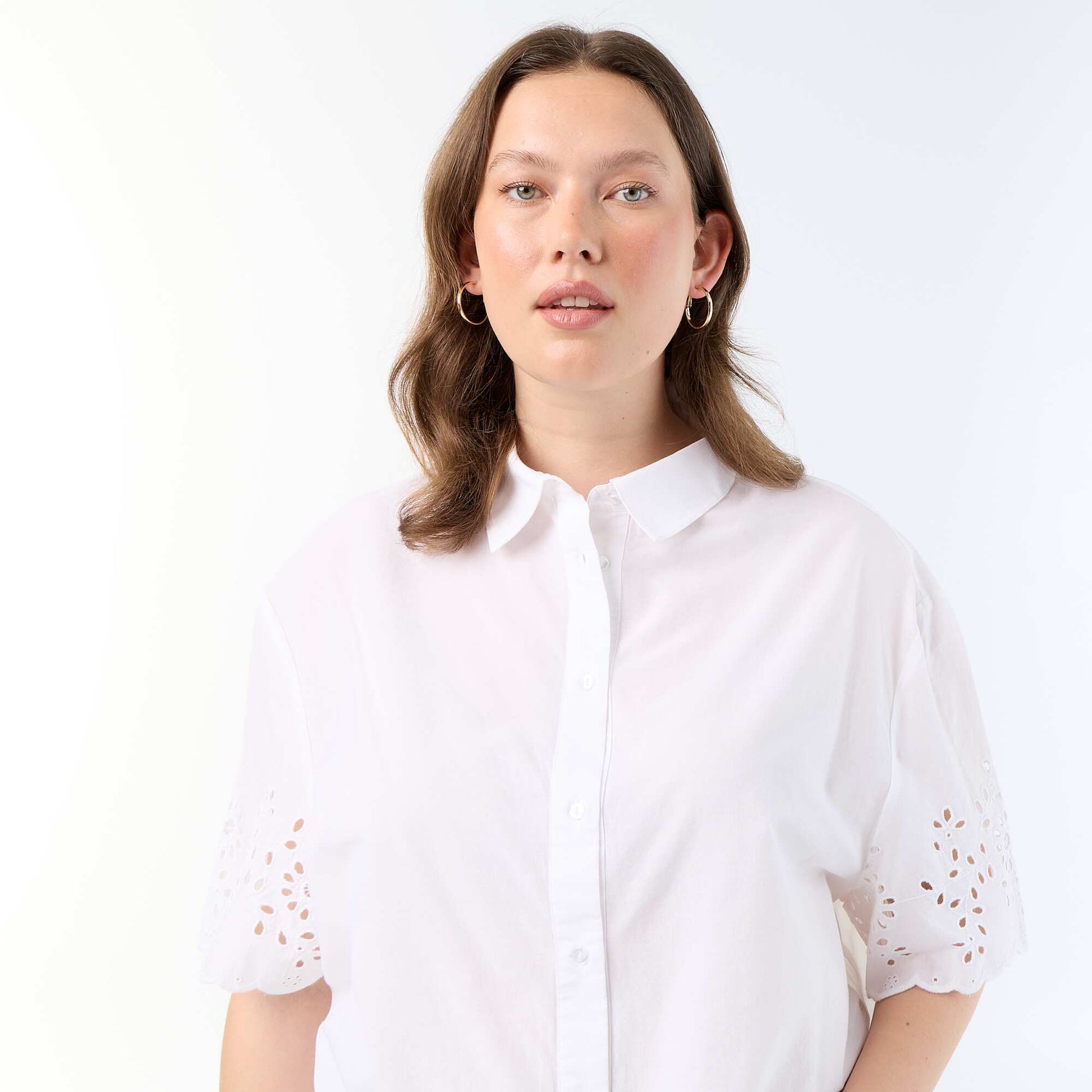 Short-sleeved blouse with openwork embroidery WHITE