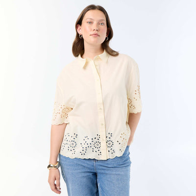 Short-sleeved blouse with openwork embroidery YELLOW