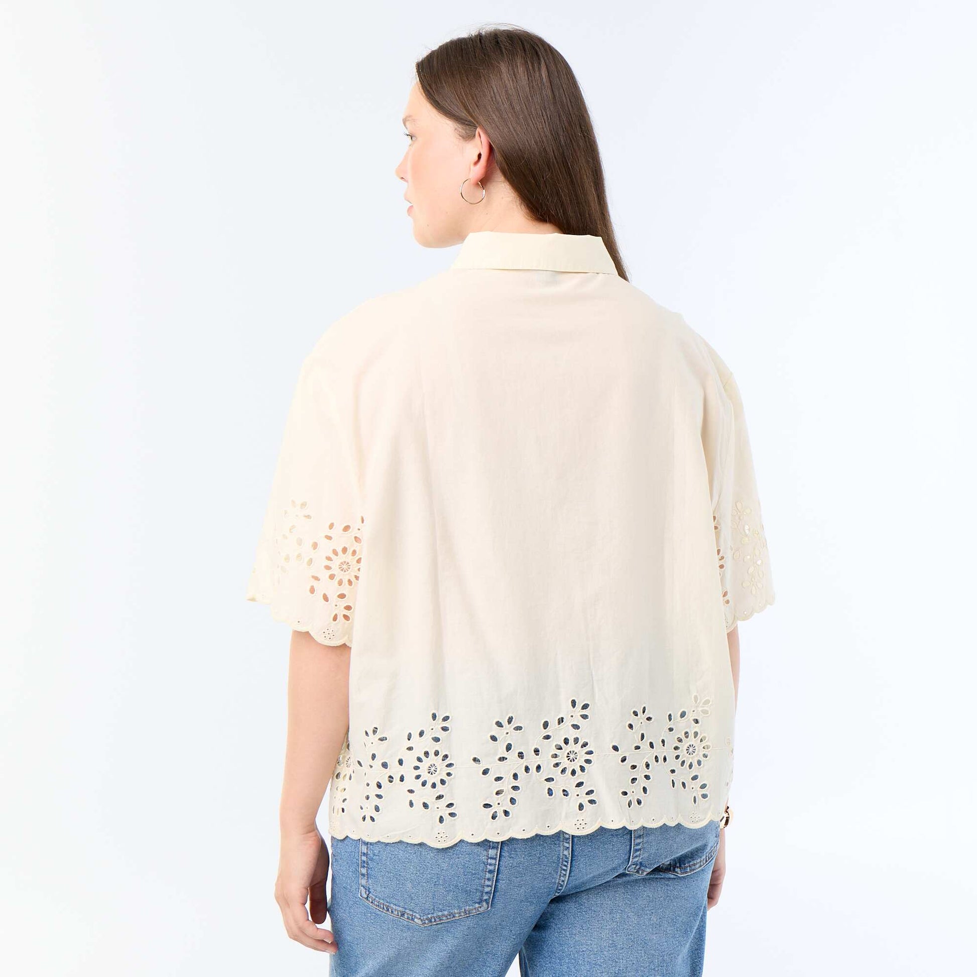 Short-sleeved blouse with openwork embroidery YELLOW