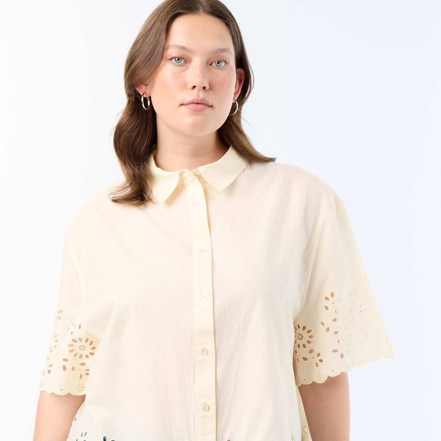 Short-sleeved blouse with openwork embroidery YELLOW