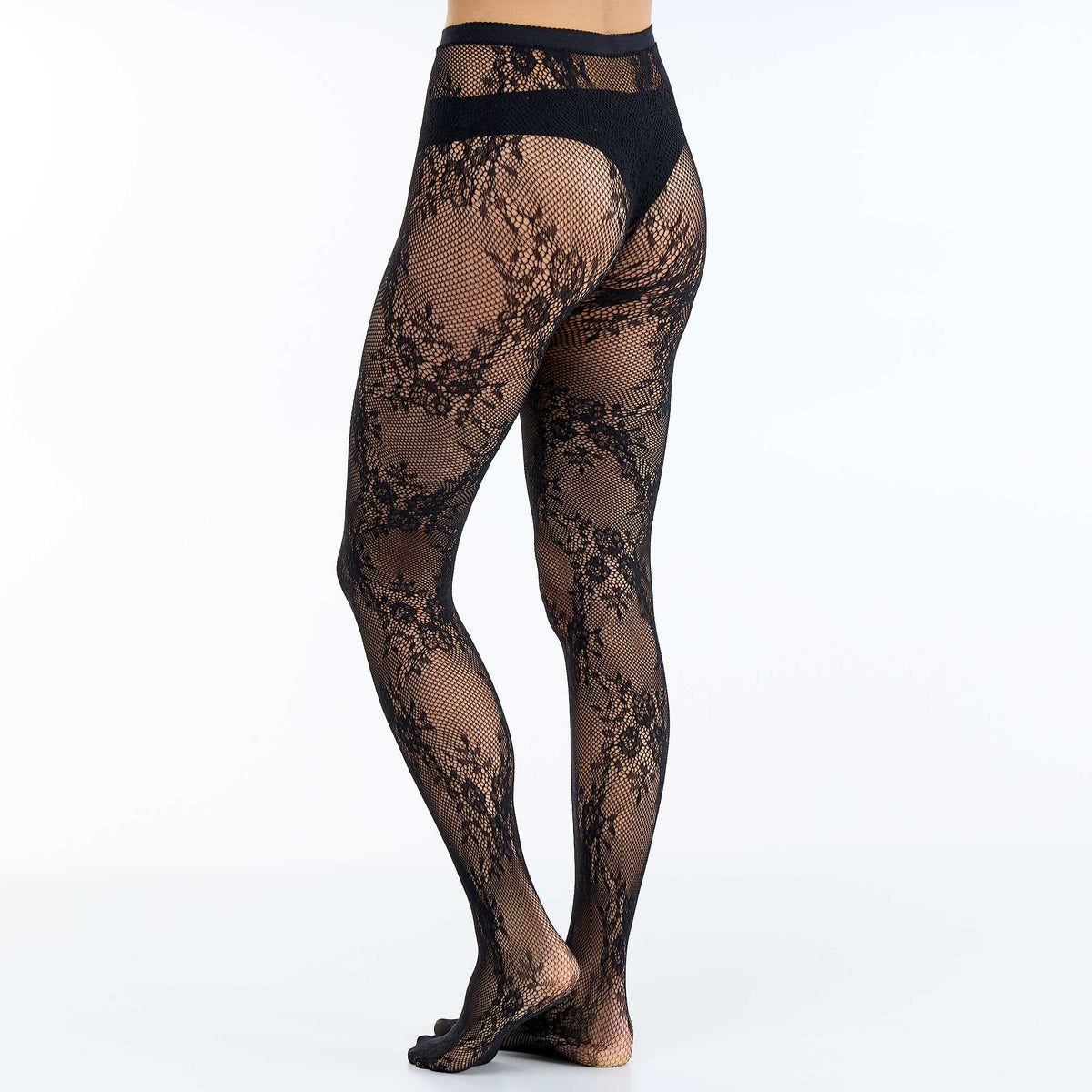 Floral lace effect tights BLACK