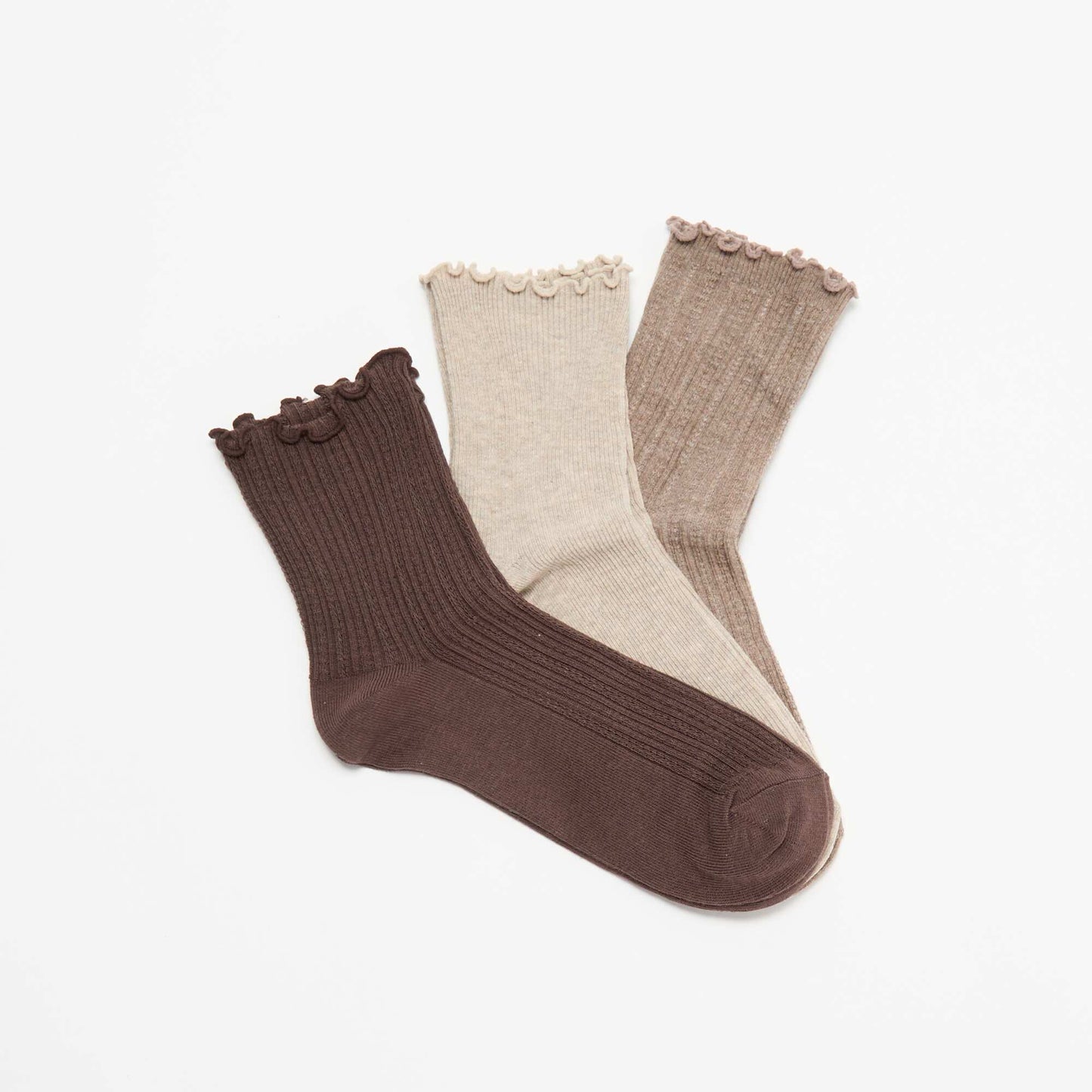 Pack of 3 pairs of pointelle knit socks BEIGE