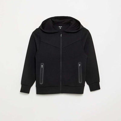 Zipped Hooded Sweatshirt with 2 Zip Pockets BLACK