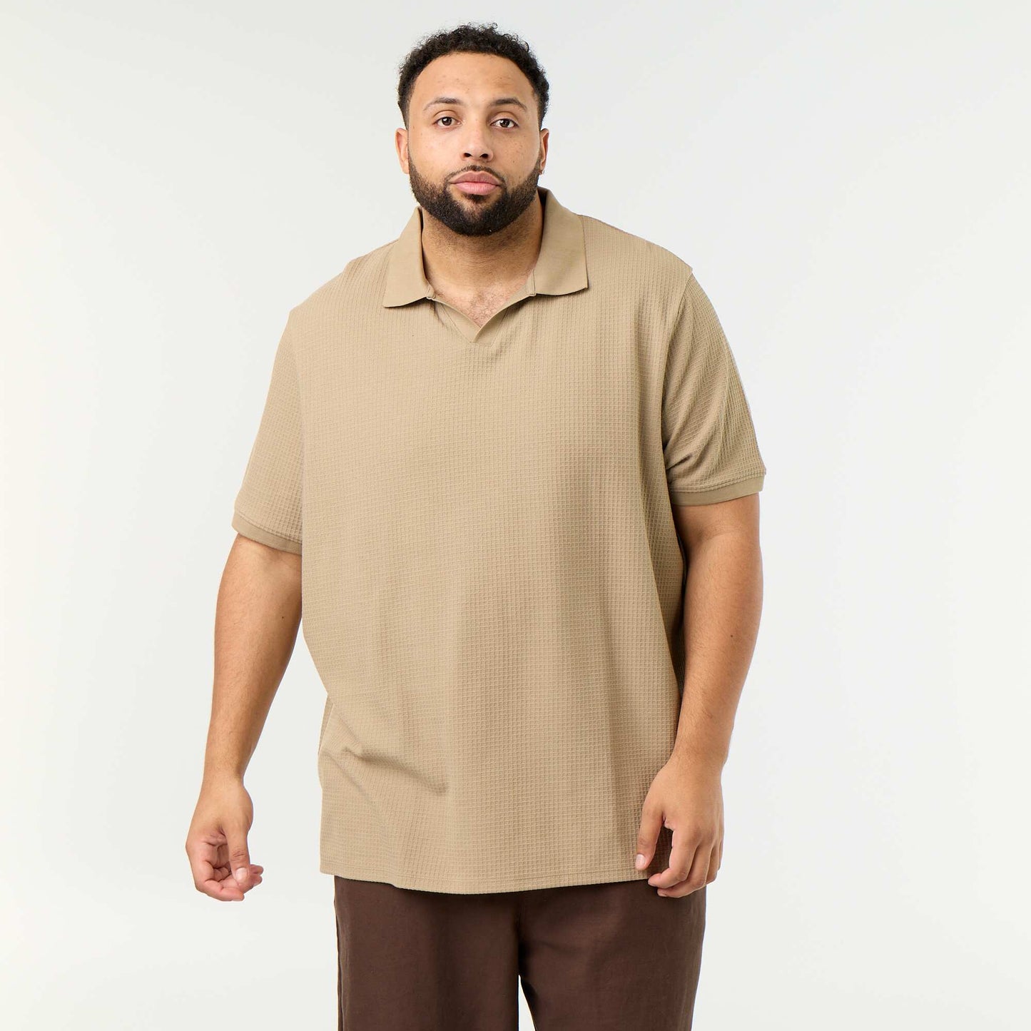 Men's Short-Sleeved Honeycomb Polo Shirt BEIGE