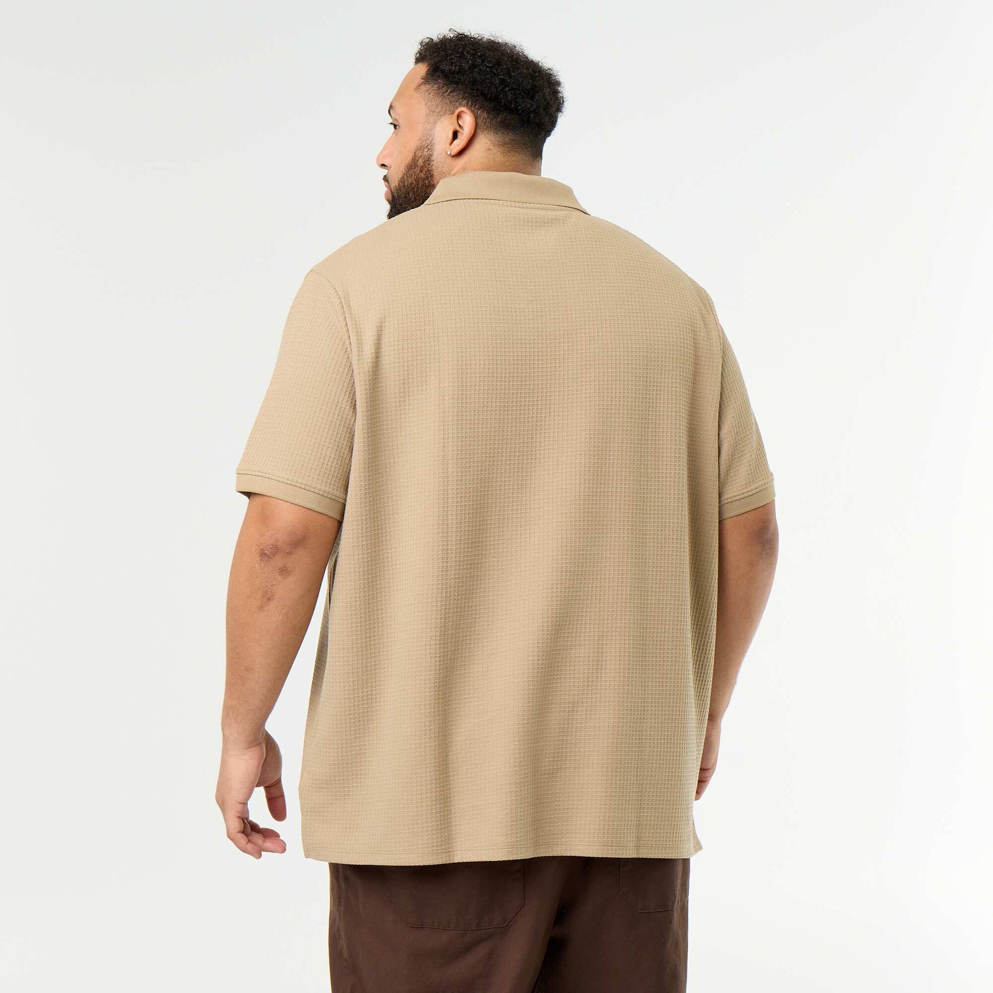Men's Short-Sleeved Honeycomb Polo Shirt BEIGE
