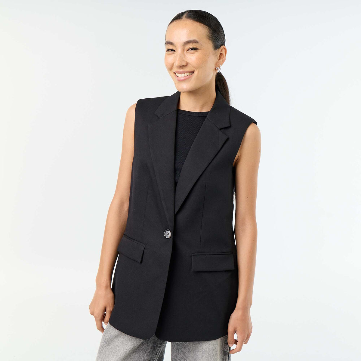 Long sleeveless jacket BLACK