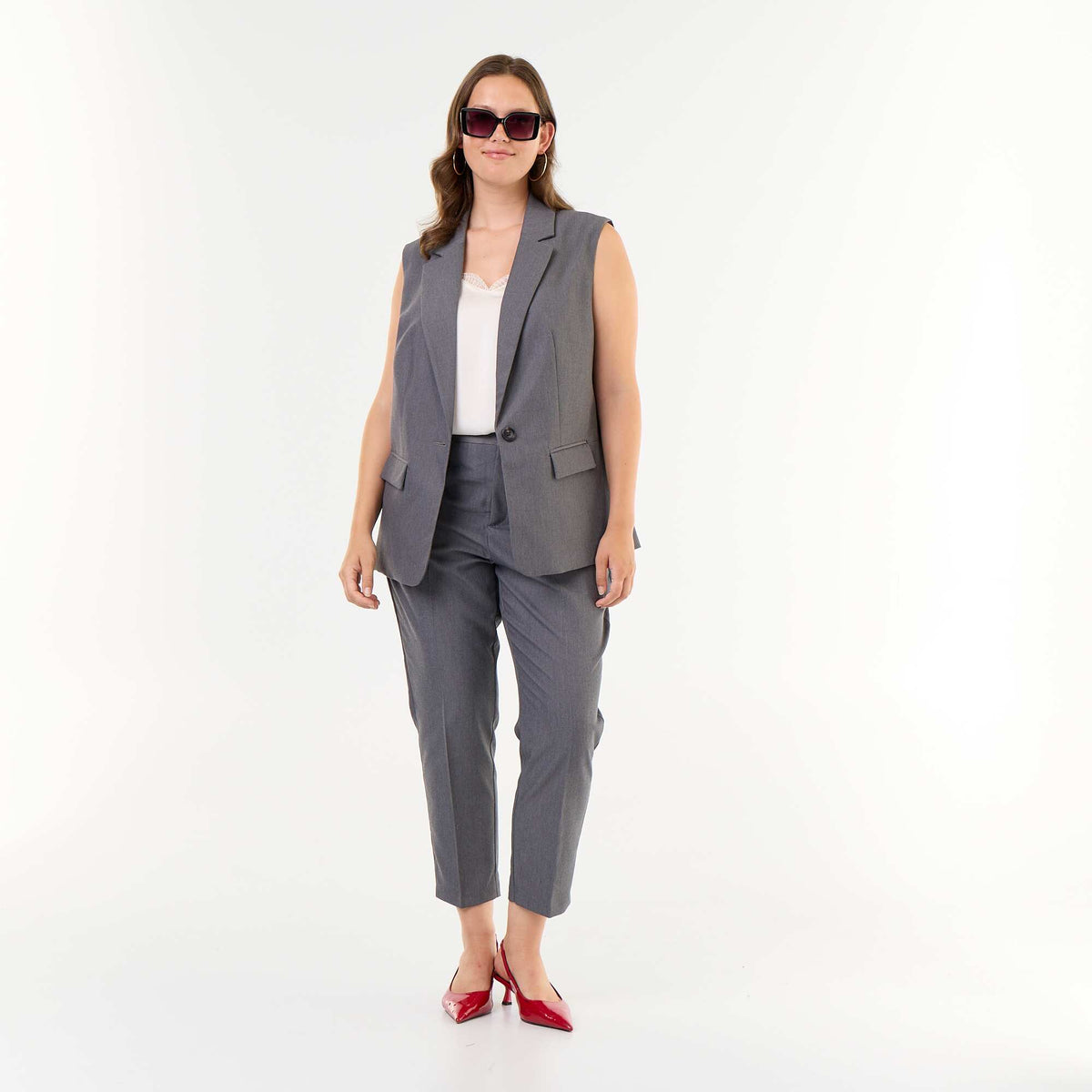 Long Sleeveless Tailored Jacket GREY