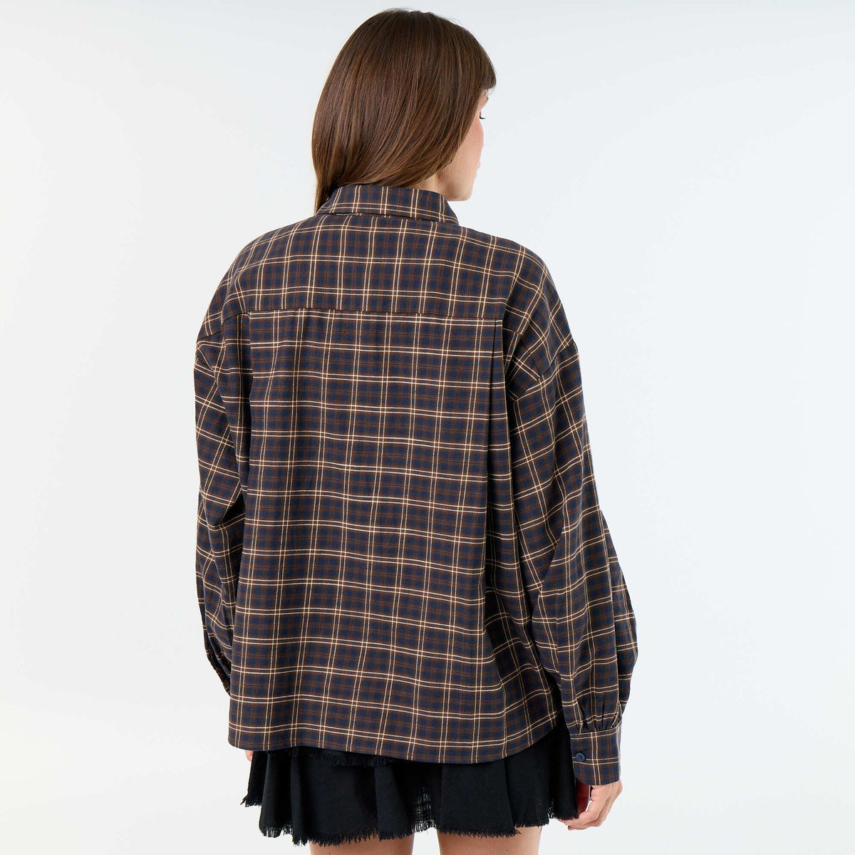 Long-sleeved checked shirt BLUE