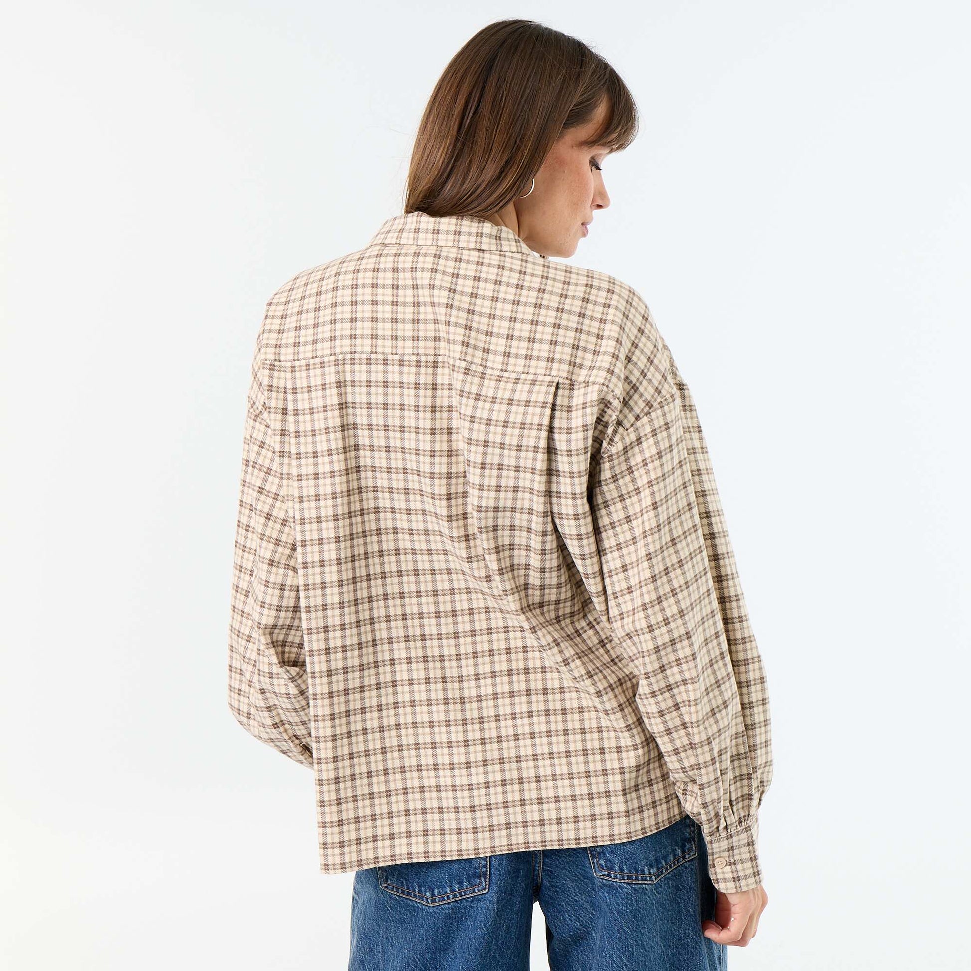 Long-sleeved checked shirt BEIGE