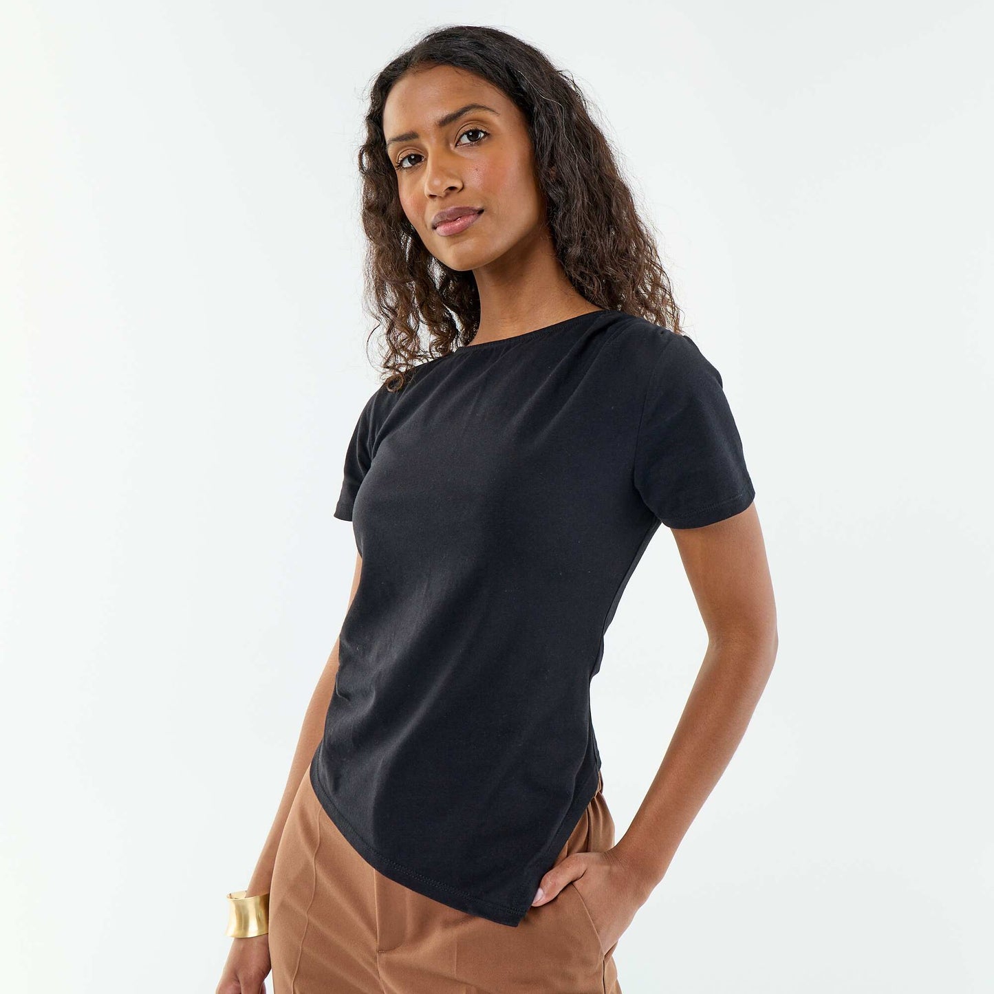 Asymmetric Short-Sleeved T-Shirt BLACK