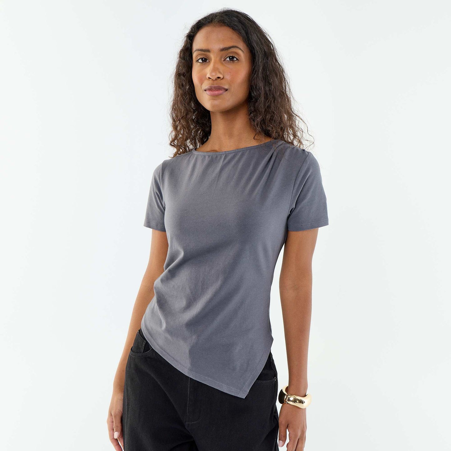 Asymmetric Short-Sleeved T-Shirt GREY