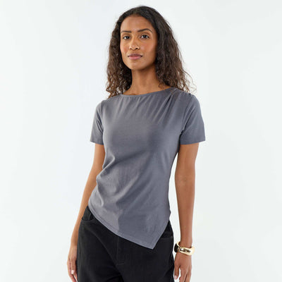 Asymmetric Short-Sleeved T-Shirt GREY