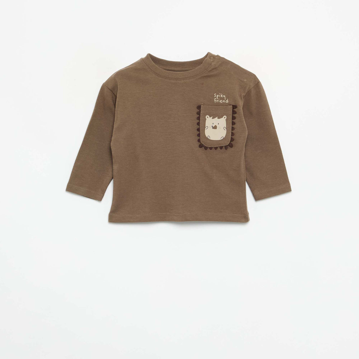 Long-sleeved T-shirt with fun pocket BROWN