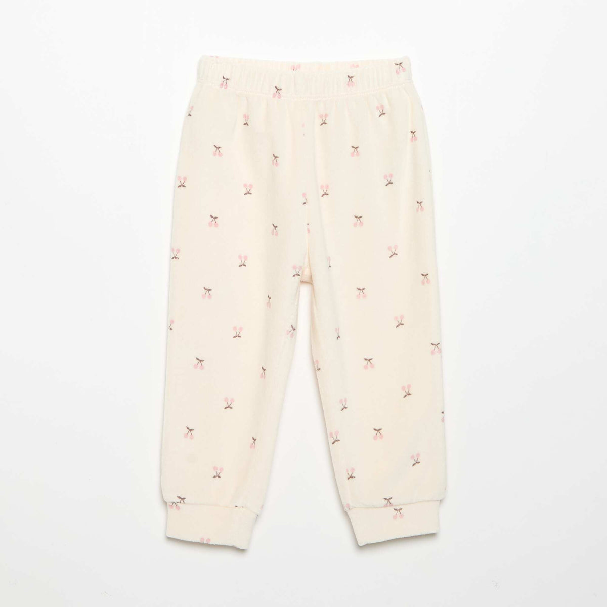 Velvet 2-Piece Pyjama Set: Ruffled Sweatshirt & Trousers BEIGE