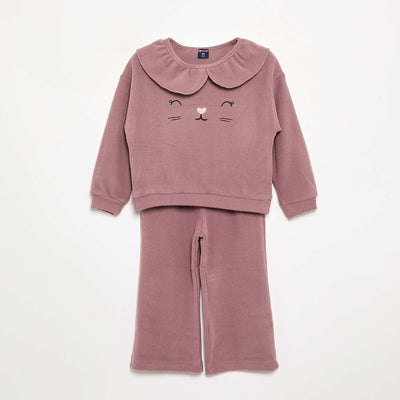 2-piece Waffle Knit Pajamas - Sweatshirt + Pants OLD PINK