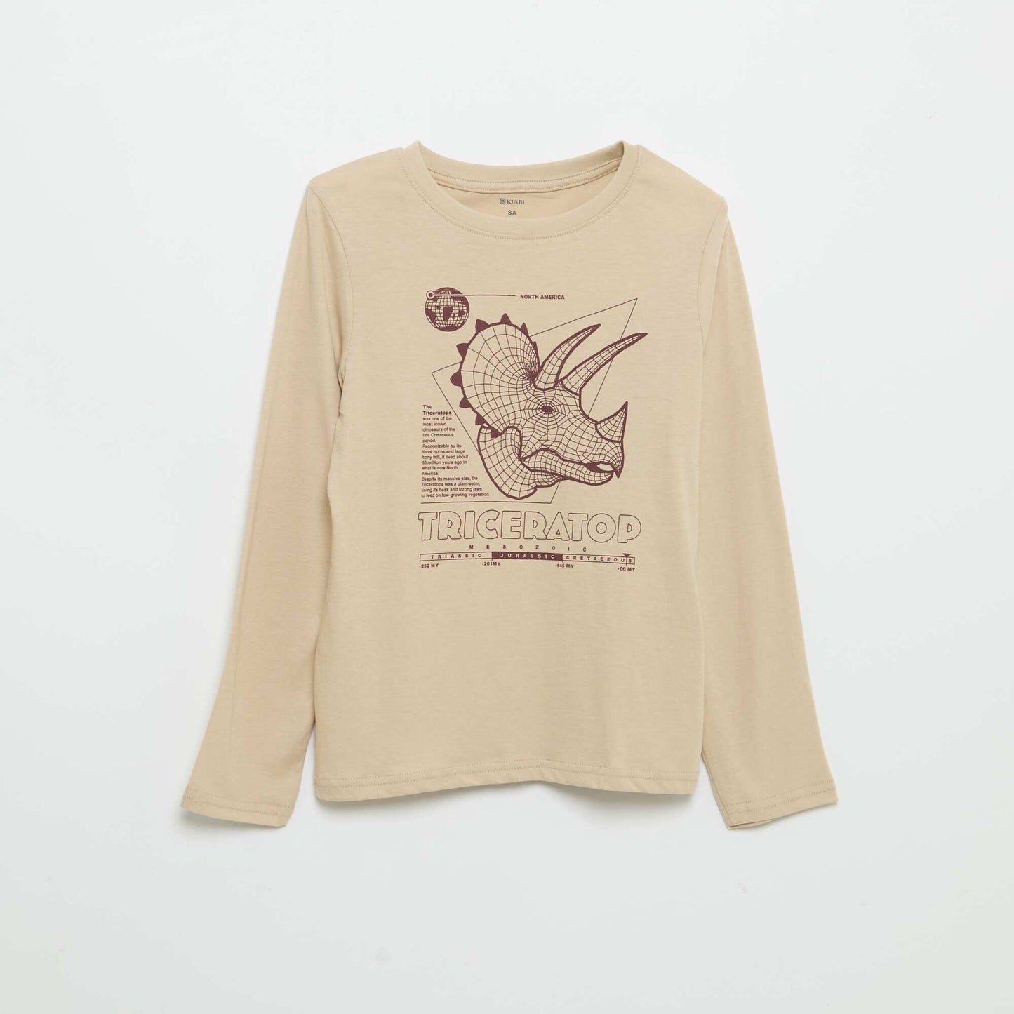 Printed long-sleeved T-shirt BEIGE