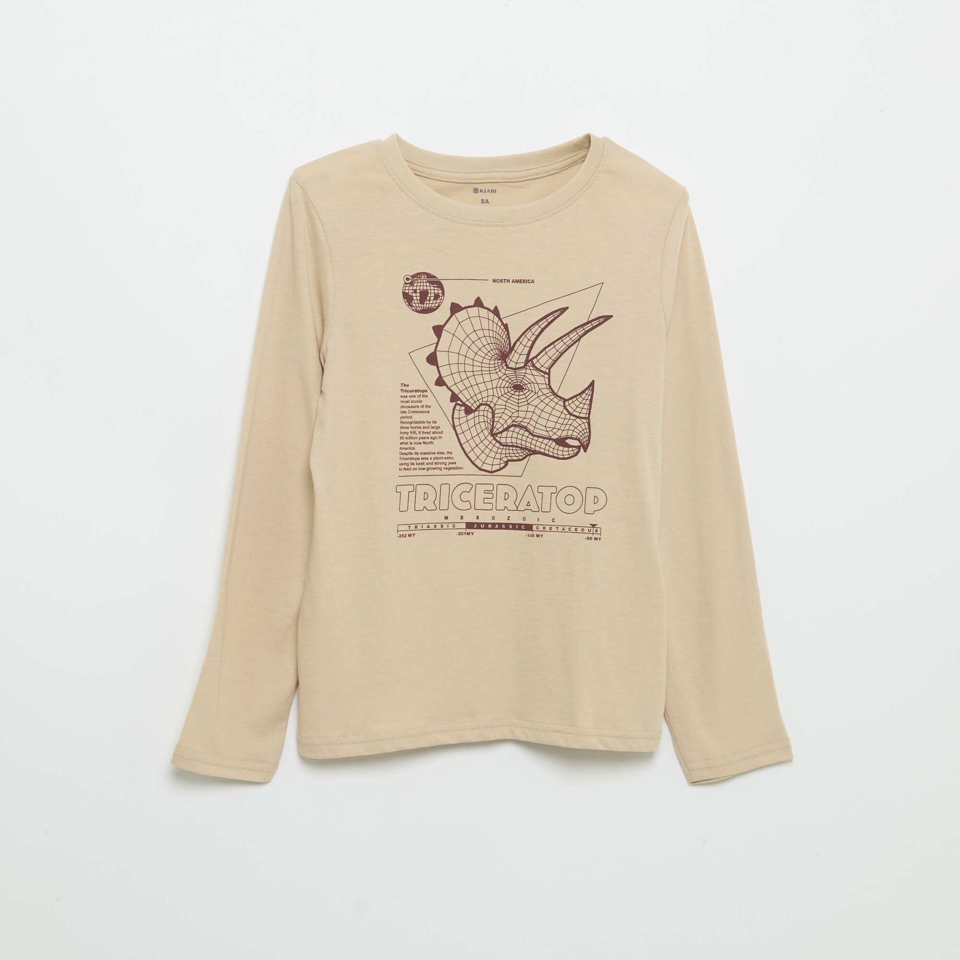 Printed long-sleeved T-shirt BEIGE