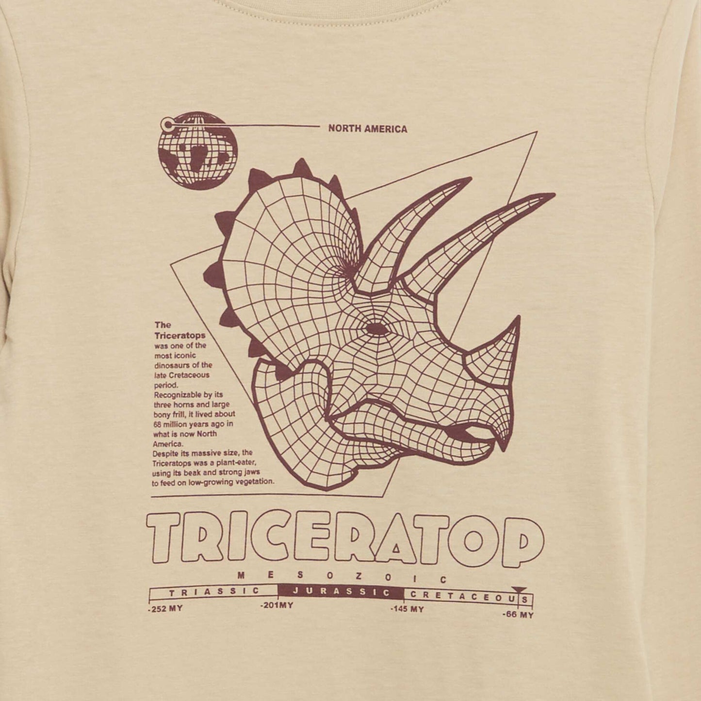 Printed long-sleeved T-shirt BEIGE
