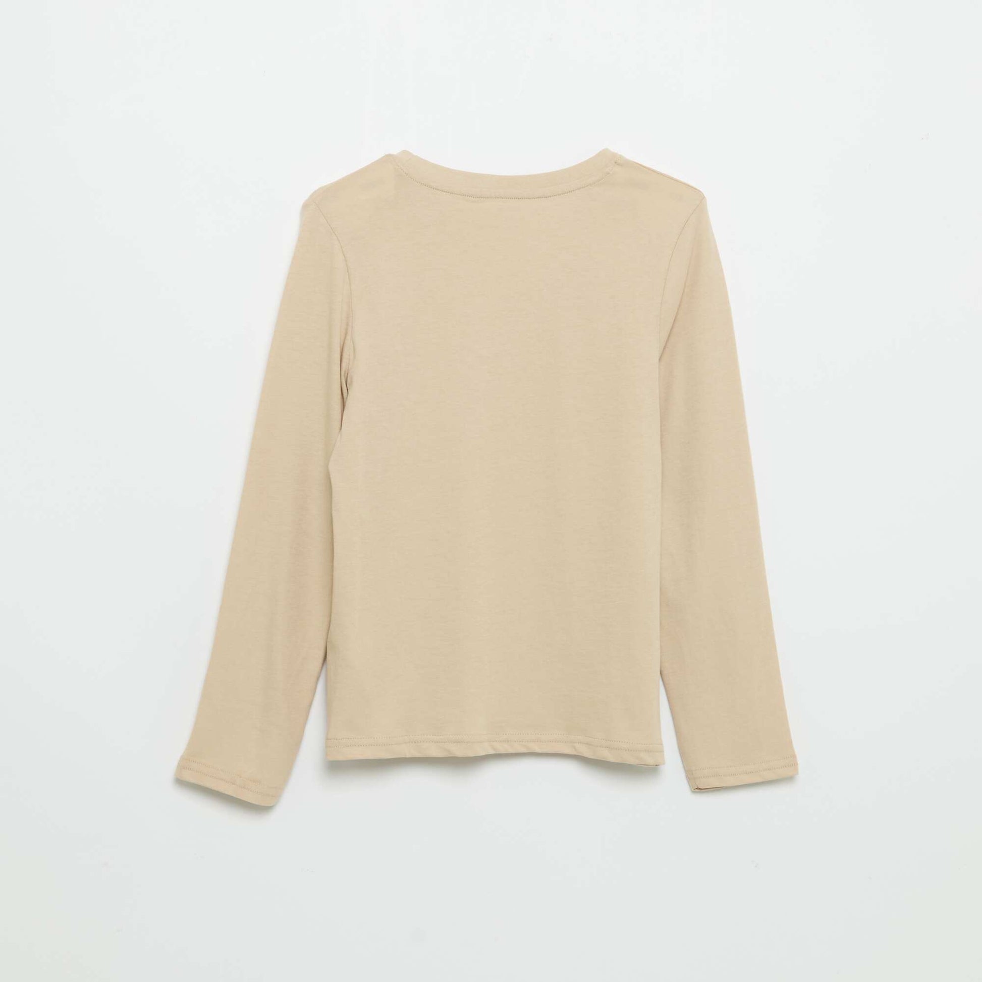 Printed long-sleeved T-shirt BEIGE