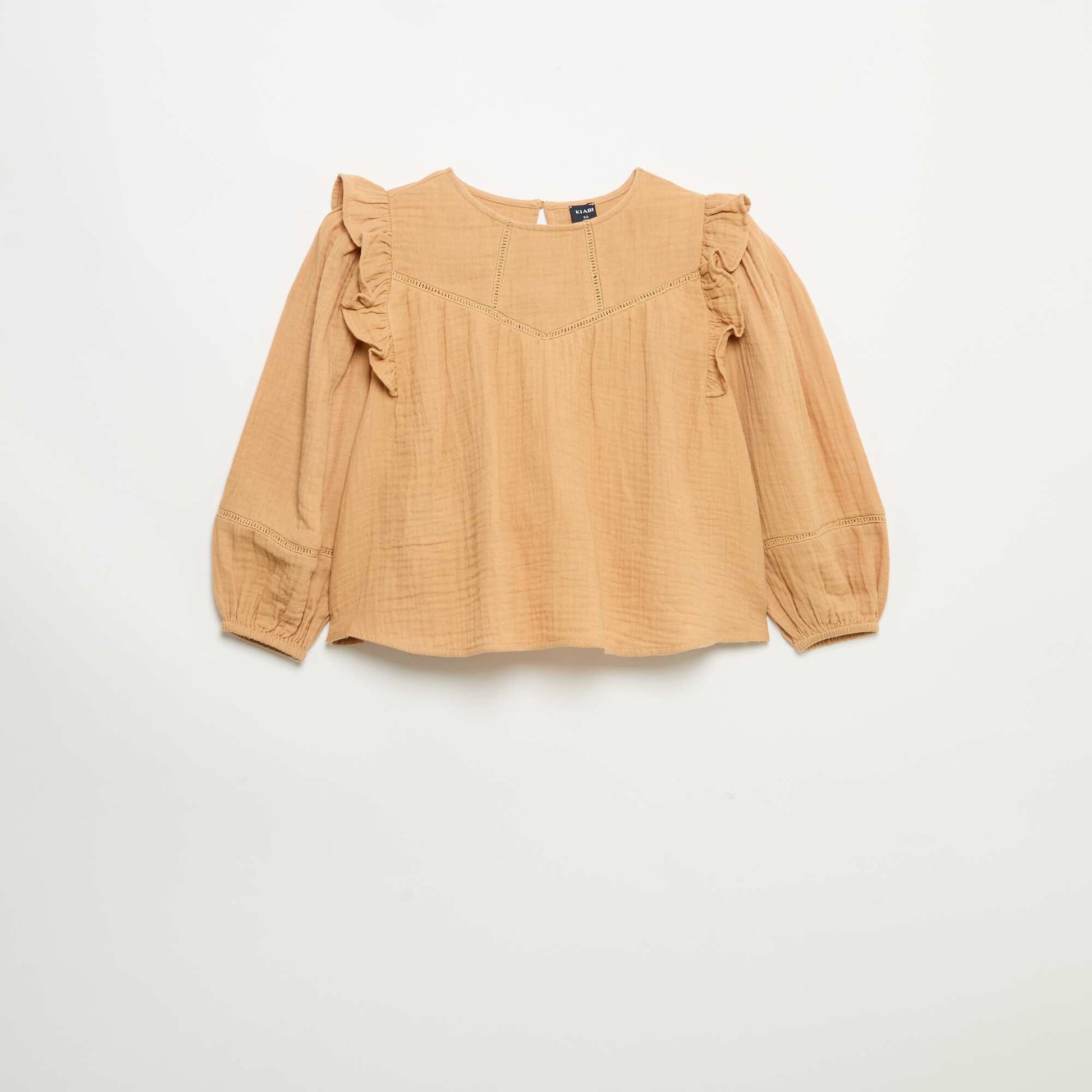 Solid Cotton Gauze Blouse BROWN