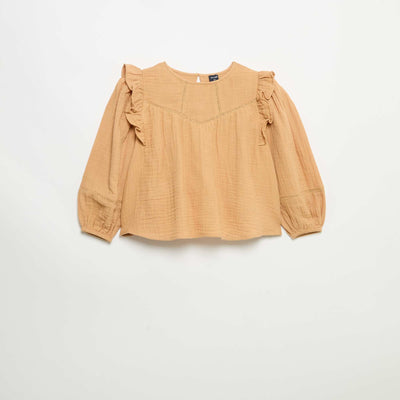 Solid Cotton Gauze Blouse BROWN