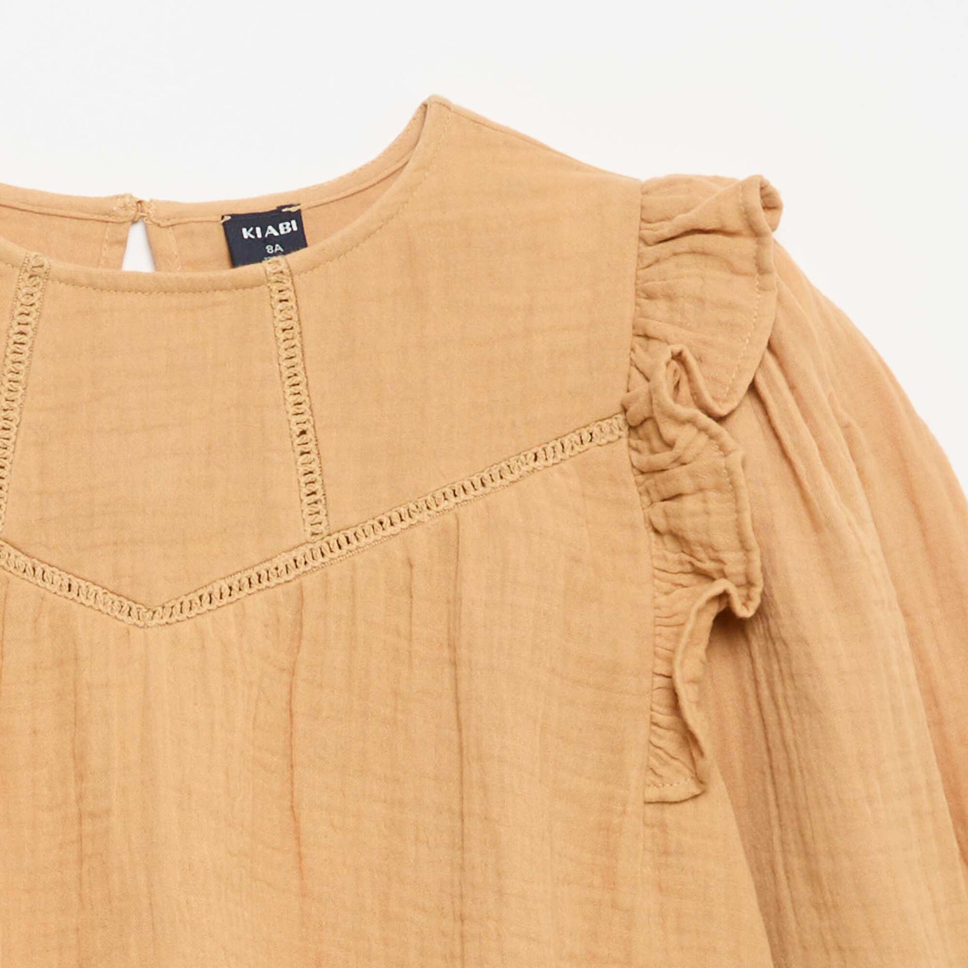 Solid Cotton Gauze Blouse BROWN