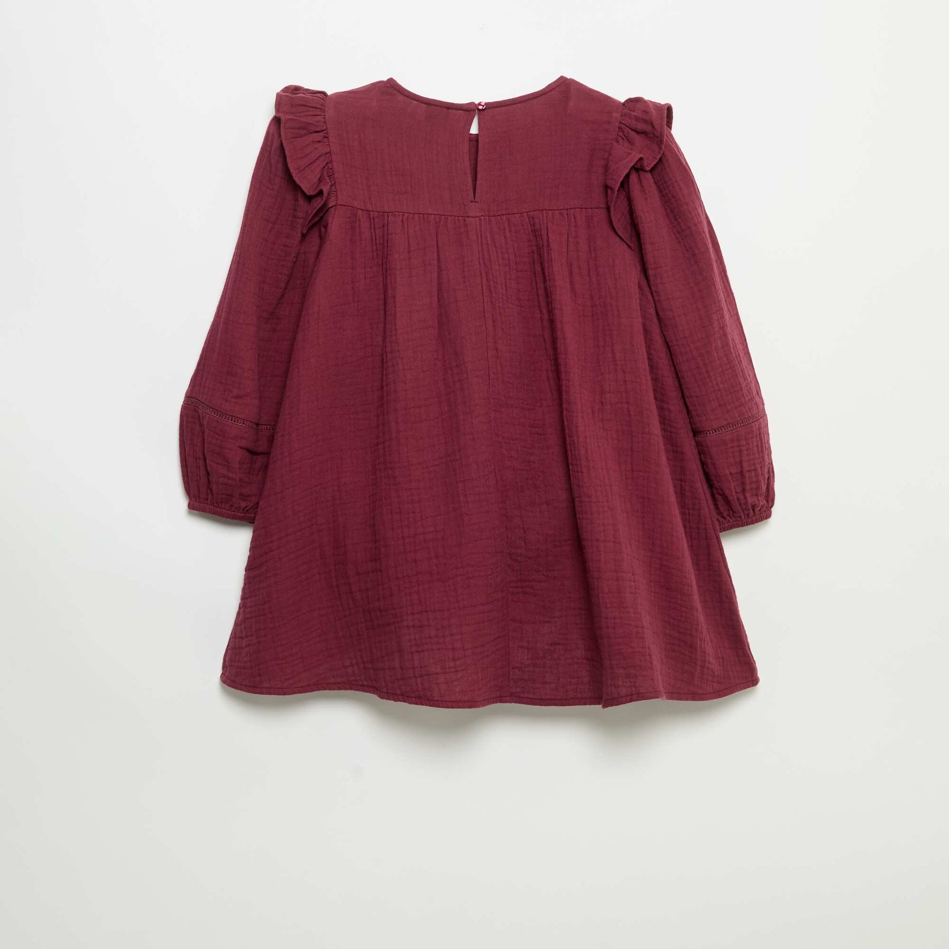 Cotton gauze dress with ruffled armholes PURPLE