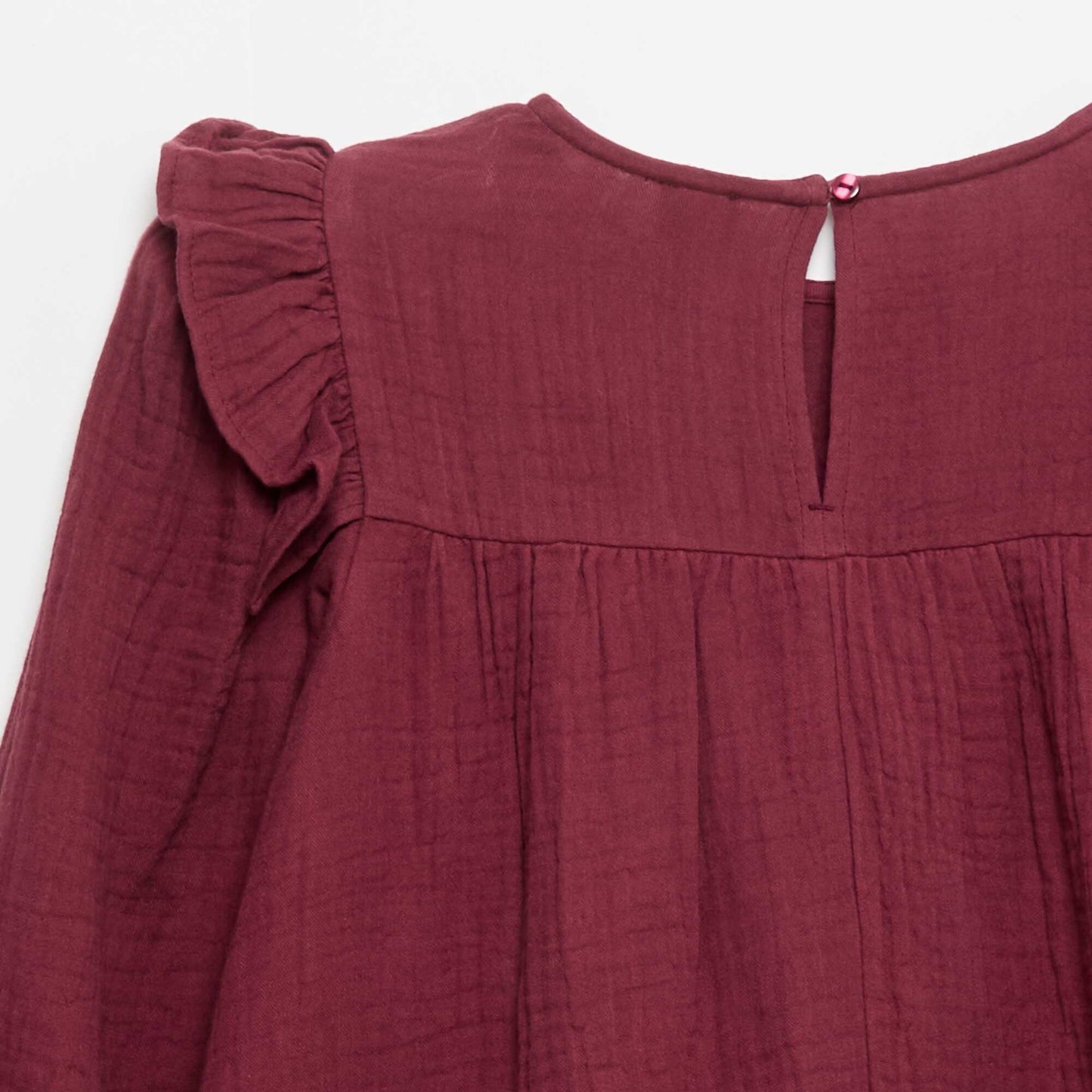 Cotton gauze dress with ruffled armholes PURPLE
