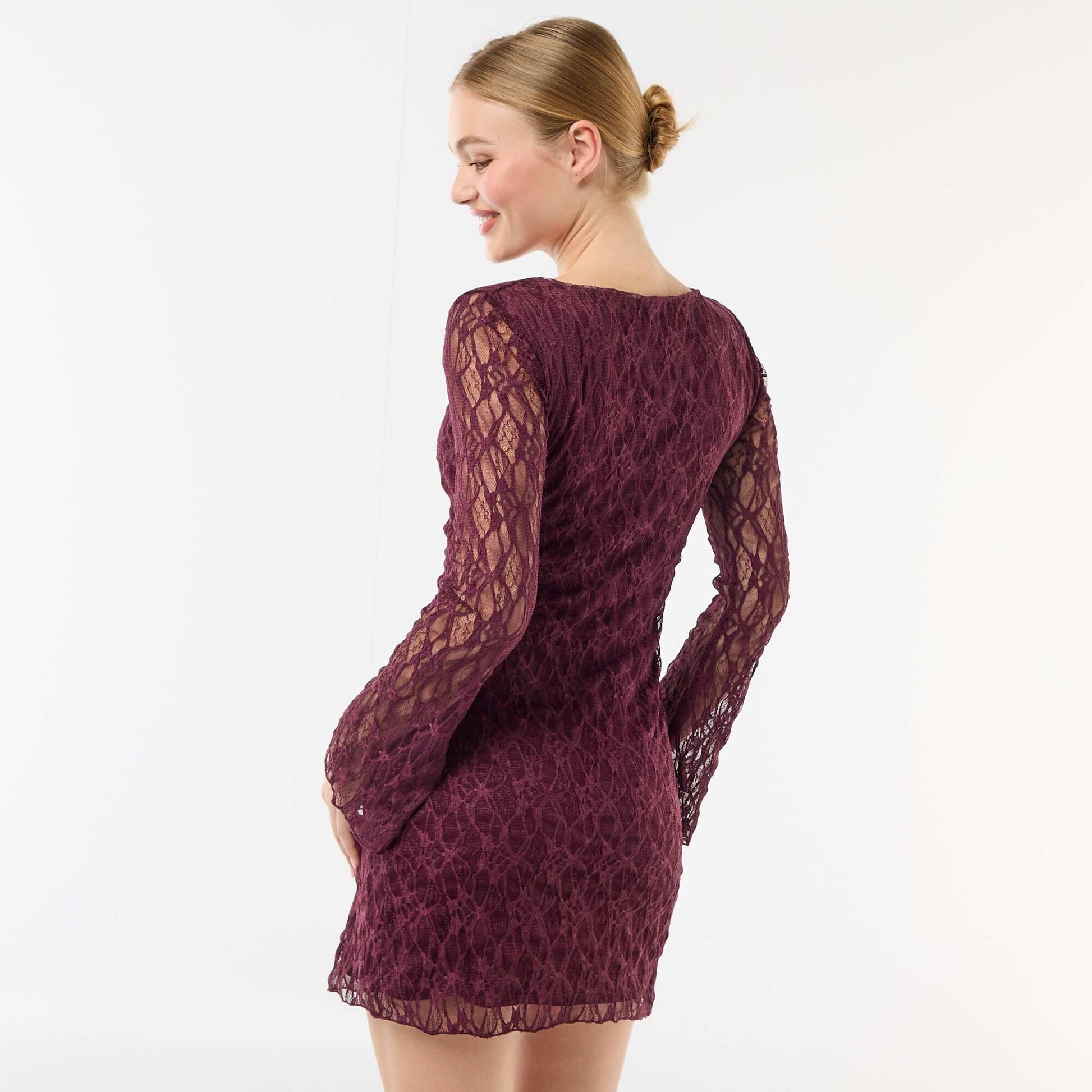 Pagoda Sleeve Lace Dress RED