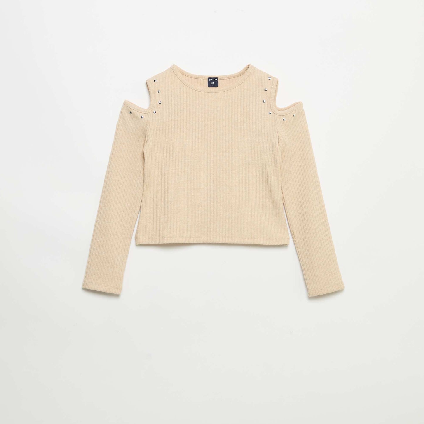 Ribbed Cold-Shoulder T-shirt BEIGE